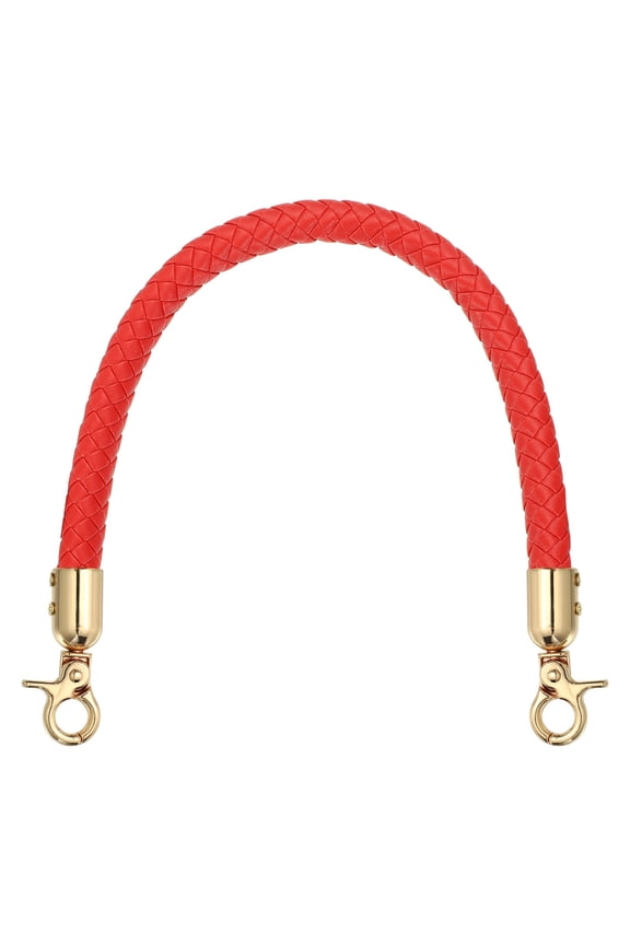 PU Leather Handbag Handles, 35cm/14" Short Braided Purse Strap Replacement with Buckle, Leather Shoulder Bag Straps Purse Handles for Underarm Crochet Bags DIY Making, Red