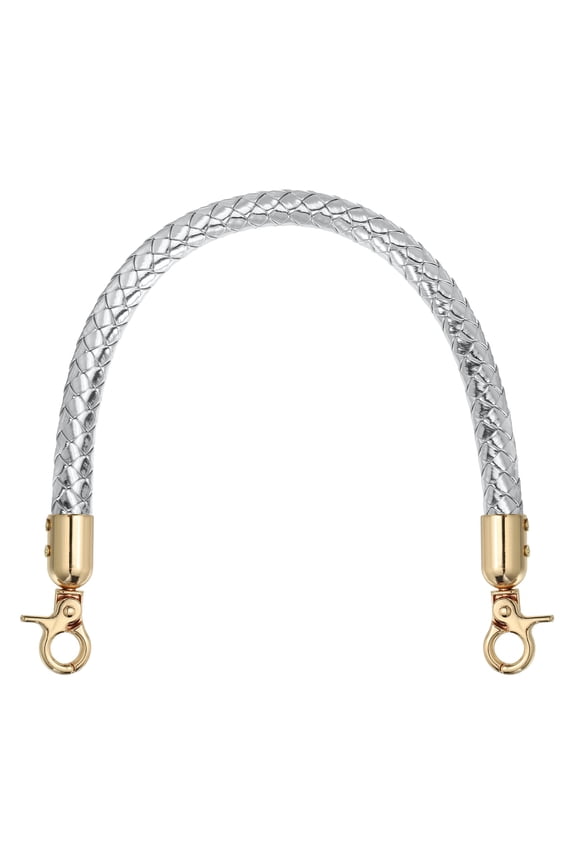 PU Leather Handbag Handles, 35cm/14" Short Braided Purse Strap Replacement with Buckle, Leather Shoulder Bag Straps Purse Handles for Underarm Crochet Bags DIY Making, Silver