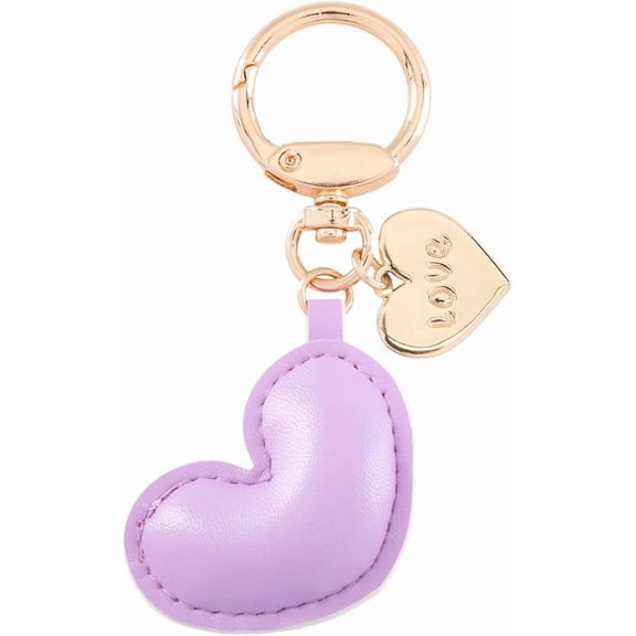 PU Leather Heart Keychain Ornament Heart Shaped Cute Keyring Pendant Leather Keychain Holder Charms with Ring Clip Lilac