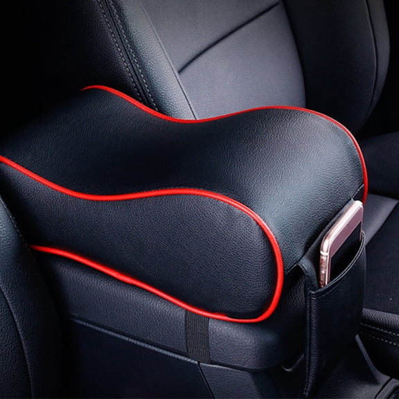 PU Leather Heightened Car Armrest Box Mat, Comfort Memory Foam Fatigue Relief Anti-Slip Storage Pocket Universal Fit SUV MPV Auto Interior Driver Seat Hand Rest Pad Accessory