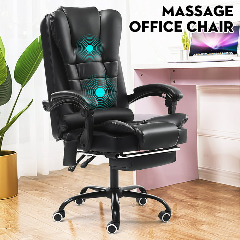PU Leather High Back Massage With Chair, Office Recliner Back Seat Leather Computer Chair, Swivel Reclining Footrest Adjustable Chair, High Soft Executive