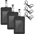 thumbnail image 1 of PU Leather ID Badge Holder, ID Badge Holder with 1 Clear ID Window 1 Credit Card Slot and PU Leather Lanyard for Badge Credit Cards College ID Cards Changmaius, 1 of 6