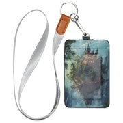 PU Leather ID Badge Holder Portable Card Protector for Work ID Business Cards Beautiful Magic Castle