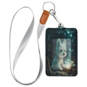 PU Leather ID Badge Holder Portable Card Protector for Work ID Business Cards Green Magic Dog
