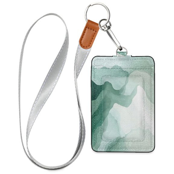 PU Leather ID Badge Holder Portable Card Protector for Work ID Business Cards Light Green Pattern