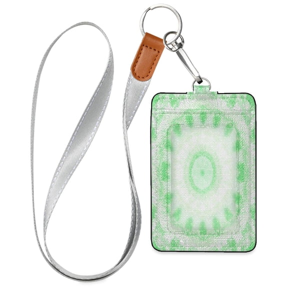PU Leather ID Badge Holder Portable Card Protector for Work ID Business Cards Light Green Tie Dye Pattern