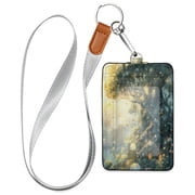 PU Leather ID Badge Holder Portable Card Protector for Work ID Business Cards Magic Tree