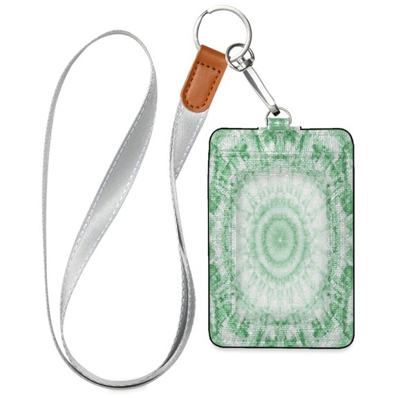 PU Leather ID Badge Holder Portable Card Protector for Work ID Business Cards Pretty Light Green Tie Dye