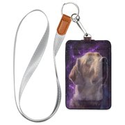 PU Leather ID Badge Holder Portable Card Protector for Work ID Business Cards Purple Magic Dog