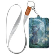PU Leather ID Badge Holder Portable Card Protector for Work ID Business Cards Wizard Casting Forest Magic