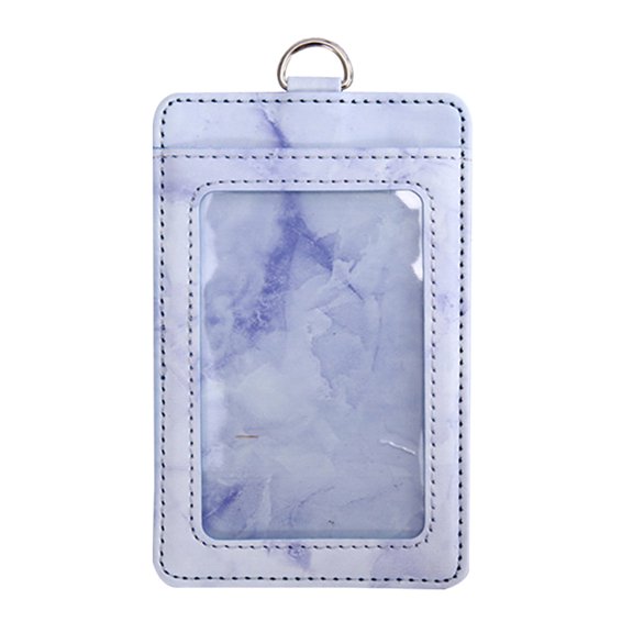 PU Leather ID Badge Holder with Retractable Lanyard, Marble Pattern Transparent ID Card Holder, Multi‑Slot Water‑Resistant Card Sleeve for Office School Daily Use