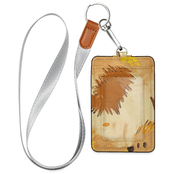 PU Leather ID Badge Holder Stylish Badge Holders with Lanyard (4.3x2.8x0.3in) for Cards & Credentials Brown and Yellow Colors
