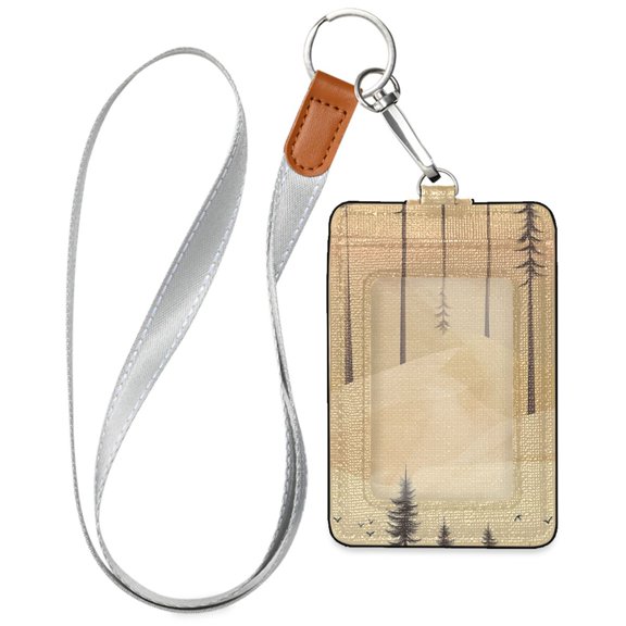 PU Leather ID Badge Holder Stylish Badge Holders with Lanyard (4.3x2.8x0.3in) for Cards & Credentials Cartoon Desert Scene