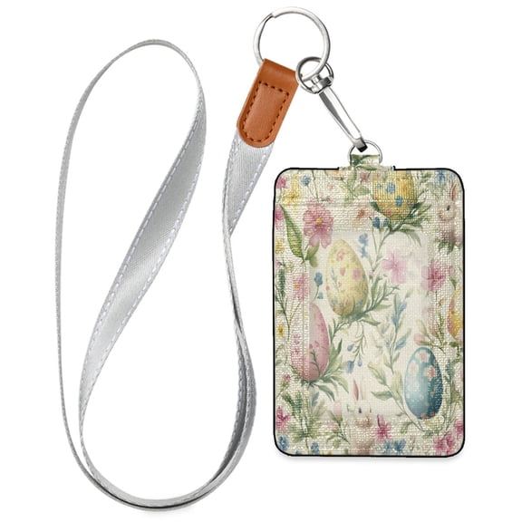 PU Leather ID Badge Holder Stylish Badge Holders with Lanyard (4.3x2.8x0.3in) for Cards & Credentials Pastel Easter Eggs