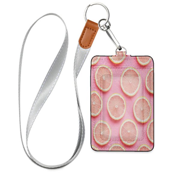 PU Leather ID Badge Holder Stylish Badge Holders with Lanyard (4.3x2.8x0.3in) for Cards & Credentials Pink Lemon