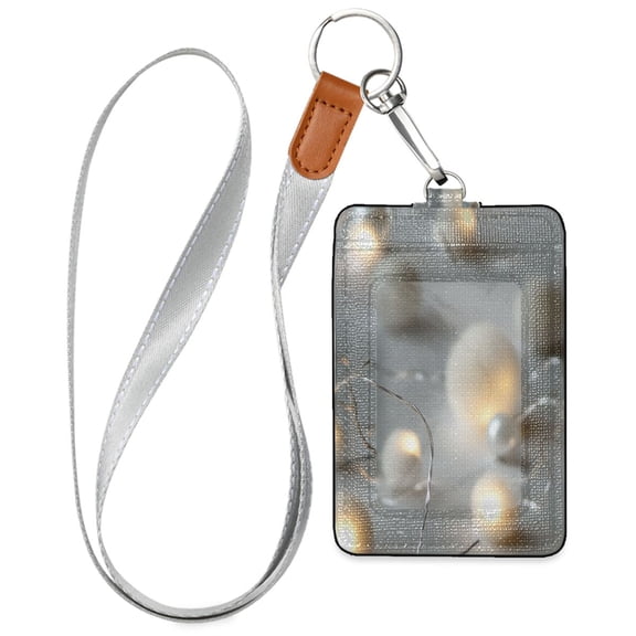 PU Leather ID Badge Holder Stylish Badge Holders with Lanyard (4.3x2.8x0.3in) for Cards & Credentials Silver Pearls and Snowballs