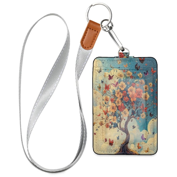 PU Leather ID Badge Holder Stylish Badge Holders with Lanyard (4.3x2.8x0.3in) for Cards & Credentials The Tree Of Life