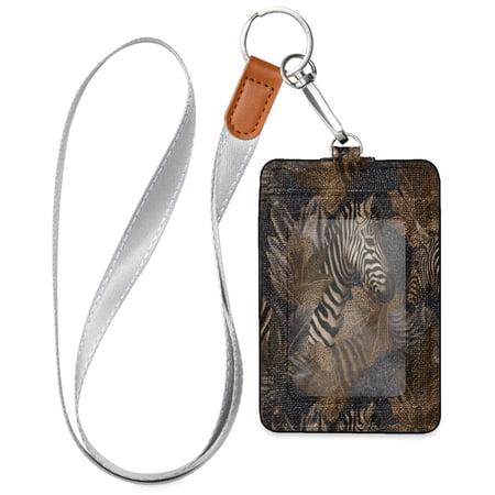 PU Leather ID Badge Holder Stylish Badge Holders with Lanyard (4.3x2.8x0.3in) for Cards & Credentials Zebra Print
