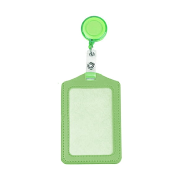PU Leather ID Badge Holders with Retractable Reel, Horizontal Name Card Sleeves, Durable Clip-On Design for Work/Events -LAILLSH