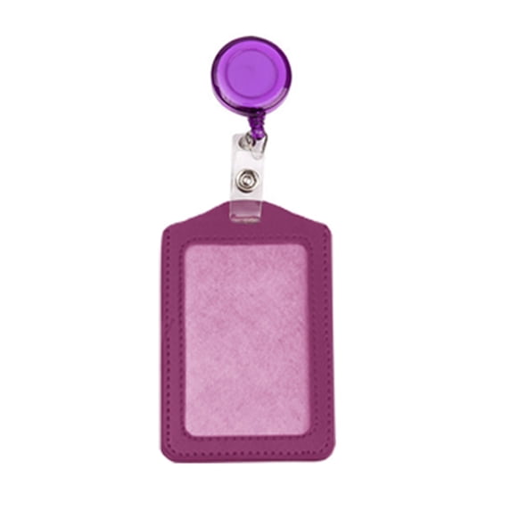 PU Leather ID Badge Holders with Retractable Reel, Horizontal Name Card Sleeves, Durable Clip-On Design for Work/Events -LAILLSH
