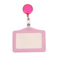 thumbnail image 1 of PU Leather ID Badge Holders with Retractable Reel, Horizontal Name Card Sleeves, Durable Clip-On Design for Work/Events (Pink/1 Pcs) 4.06x3.15", 1 of 7
