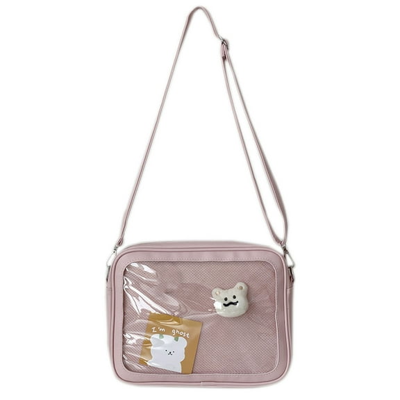 PU Leather Ita Bag with Clear PVC Crossbody Bags JK Japanese Style Cute Shoulder Handbag for Women Girls