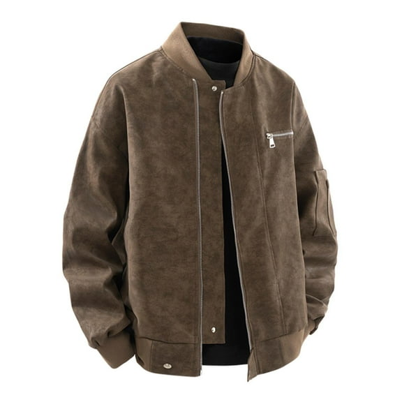 PU-Leather Jackets for Men Big & Tall M-4X Plus Size Zip Up Coats Mens Trendy Long Sleeve Solid Mock Neck Motorcycle Outerwear Jacket with Pockets