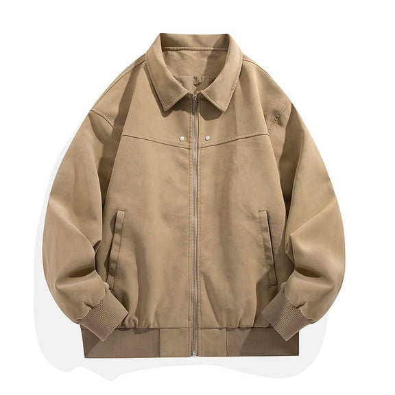 PU-Leather Jackets for Men with Pockets and Collar Zip Up Coats Mens Trendy Solid Color Long Sleeve Loose Windbreaker Motorcycle Outerwear Jacket