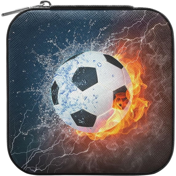 PU Leather Jewelry Box, Football Water Fire Travel Jewelry Case Portable Jewelry Organizer Storage Holder Boxes for Women Girls for Necklace Bracelet Earrings Rings