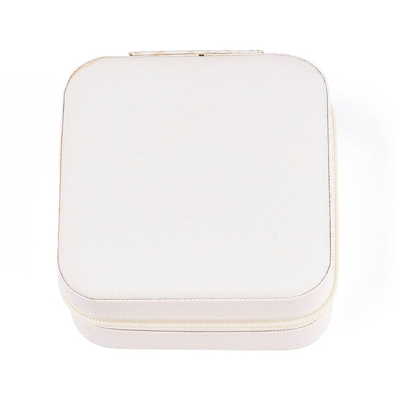 PU Leather Jewelry Box Travel Portable Jewelry Case Zipper Storage Boxes for Necklaces Rings Earrings and Pendants Square White 10x10x5cm DIY