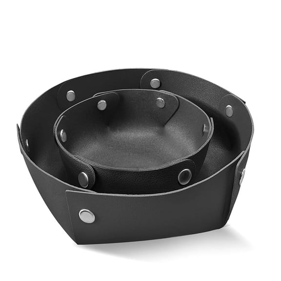 PU Leather Jewelry Tray,Table Tray Bedside Nightstand Desk Tray,Decorative Portable Entryway Desktop Catchall Tray C,2 * Storage tray,Black