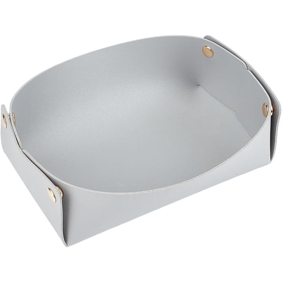 PU Leather Jewelry Valet Tray Foldable Basket Entryway Table Storage Box Portable Travel Organizer Bedside Desktop Catchall for Women Men Watch Key Glasses Cosmetic Gainsboro 12.8x9.8in DIY