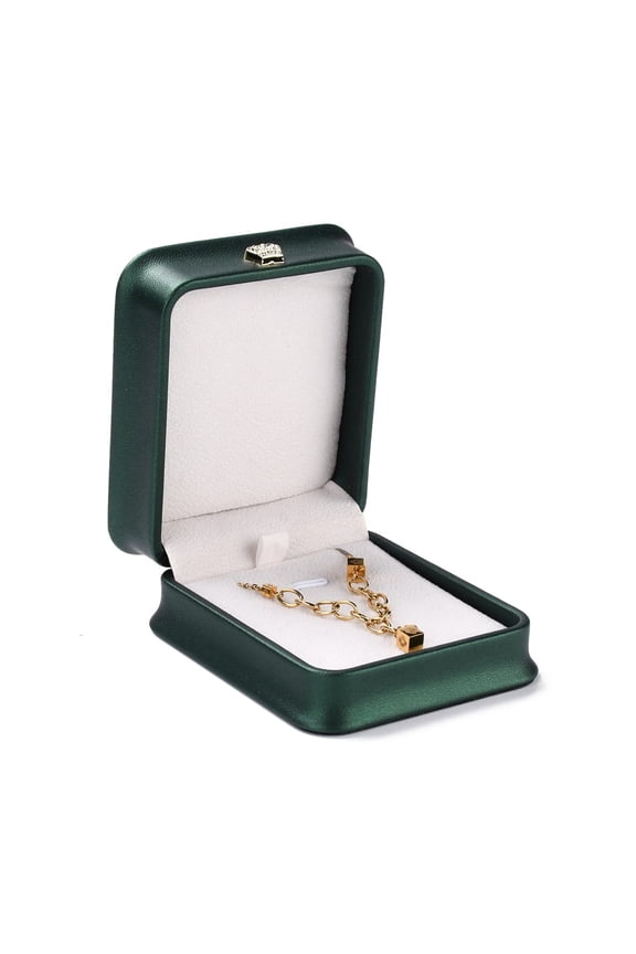 PU Leather Jewelry box with Resin for Pendant Packaging box Square Dark Green 8.5x7.3x4cm