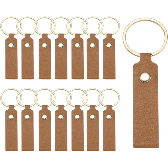 PU Leather Keychain Blanks Bulk Laser Engraving Key Fob Kit with Rings Brown -