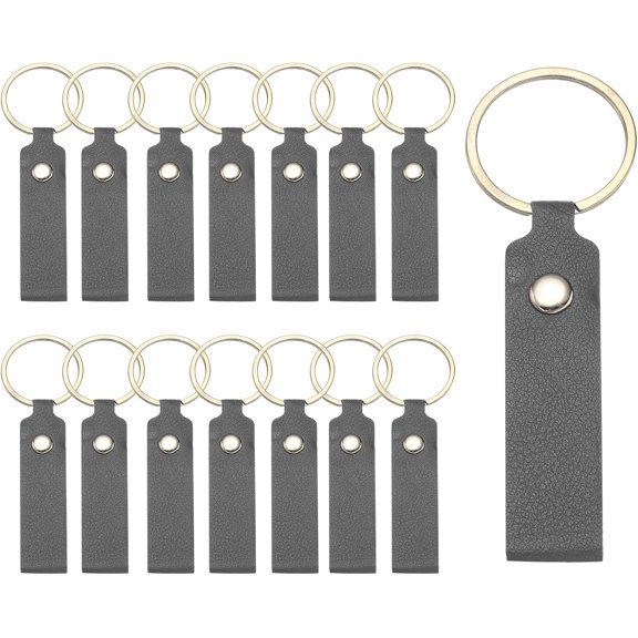 PU Leather Keychain Blanks Bulk Laser Engraving Key Fob Kit with Rings Dark Gray -