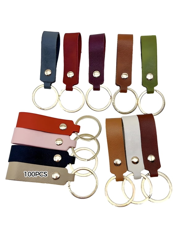 Bulk 100-Pack PU Leather Keychains,Mixed Colors with 1.2 Inch Rings,Soft Faux Leather Key Rings for Party Favors,DIY Crafts,Office, School Supplies,Gift