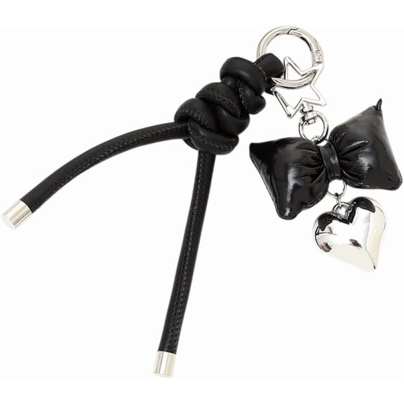 PU Leather Keychain for Women Black Stylish Bowknot Key Ring Key Chian Purse Charm Keyring with Strap Heart Pendant for Phone Case Handbags Purses Car Key Decorations diy