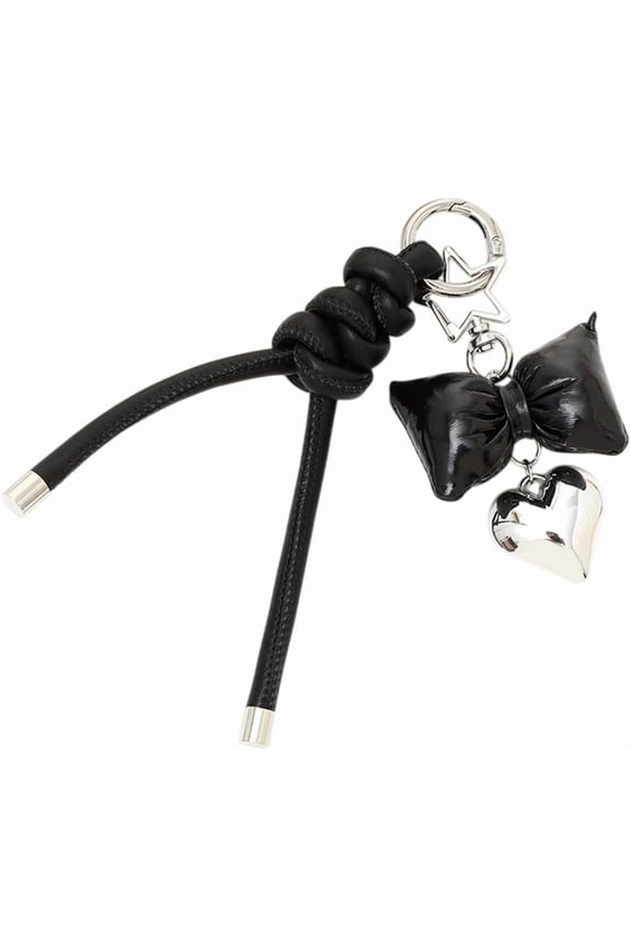 PU Leather Keychain for Women Black Stylish Bowknot Key Ring Key Chian Purse Charm Keyring with Strap Heart Pendant for Phone Case Handbags Purses Car Key Decorations diy