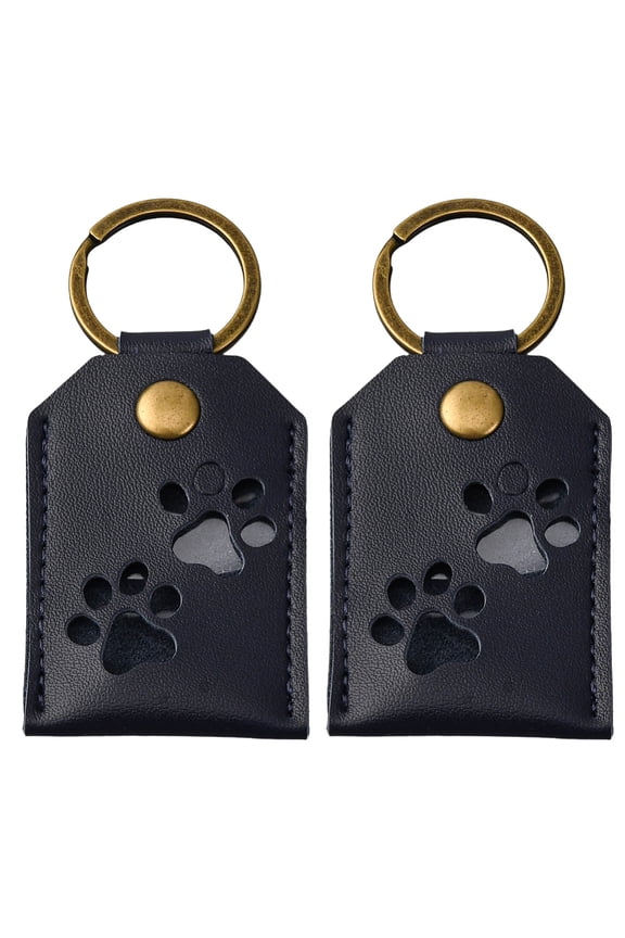 PU Leather Keychins with Bronze Alloy Keychain Clasps Rectangle with Paw Print Black 90mm