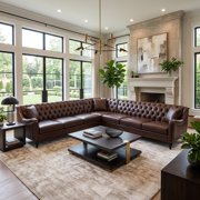 PU Leather L Shaped Sectional Sofa, Tufted Corner Couch with Solid Wood Frame & Birch Wood Legs, Upholstered Corner Sofa for Living Room, 2 Colors Available