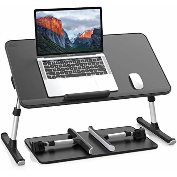 PU Leather Laptop Bed Tray Table, Adjustable Laptop Stand with Removable Stopper, Portable Lap Desks with Foldable Legs, Notebook Stand Breakfast Reading Desk for Sofa Couch(Large, Black)