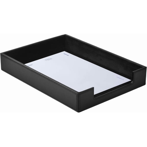 PU Leather Letter Tray - Load Documents Trays Front for Office Desktop Organizer - Desk Magazine, File, A4 Paper Holder - Paper Document File Holder (Black, A4-Tray)
