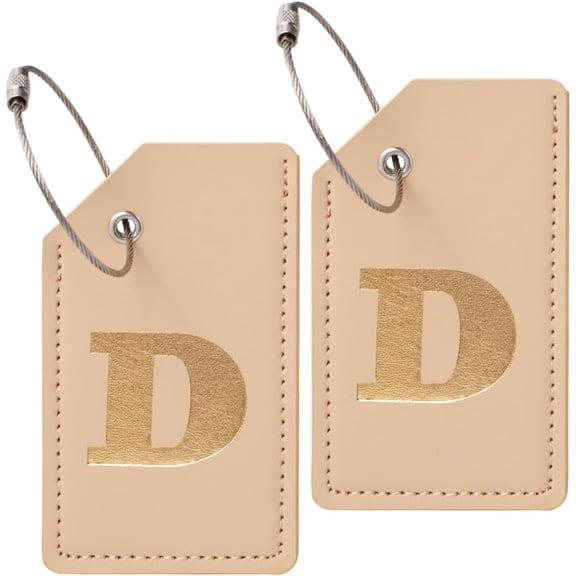 PU Leather Luggage Tag Travel ID Labels Suitcase Name Tags with Steel Wire Rectangle Letter D 95x55x3mm
