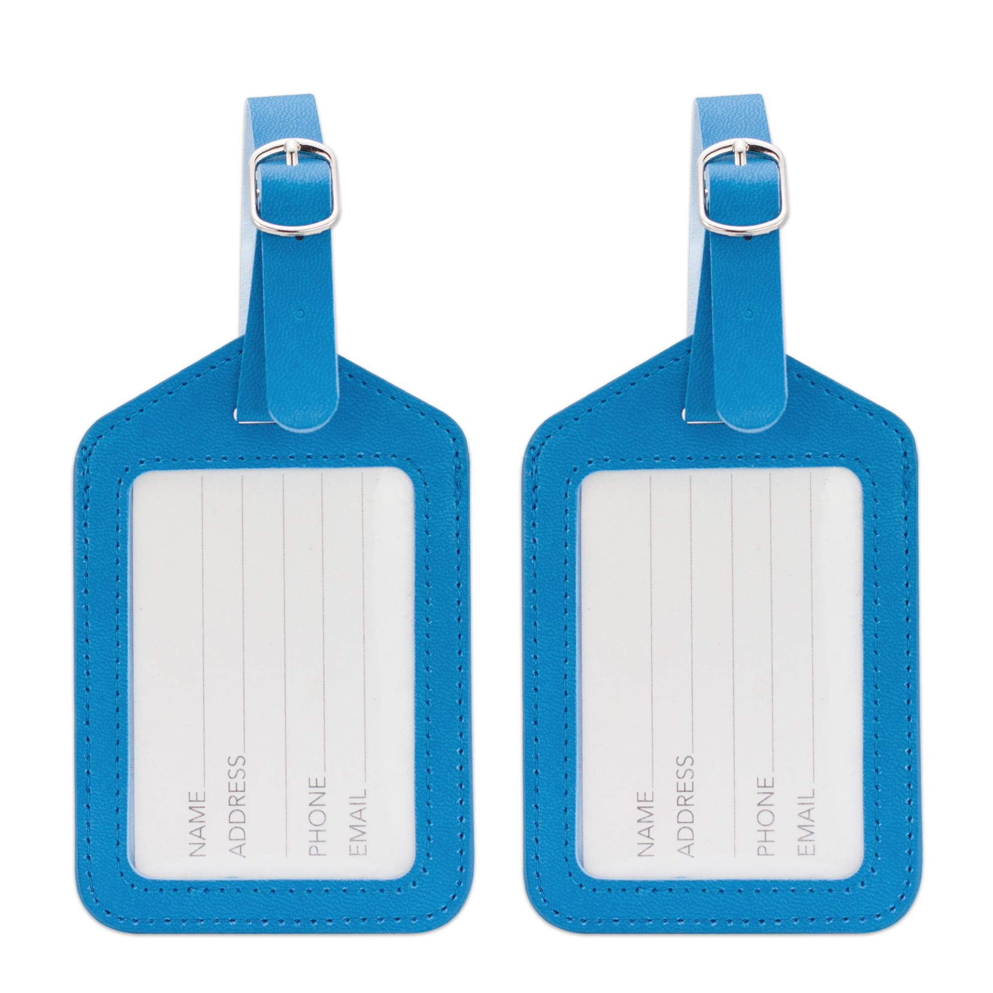 PU Leather Luggage Tags / Travel ID Bag Tags Set of 2 (Light Blue