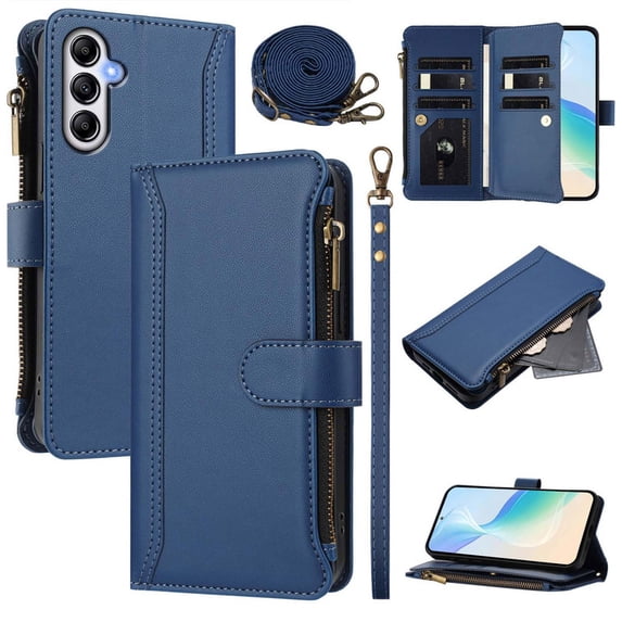 PU Leather Magnetic Snap Flip Zipper Strap Wallet Phone Case Fit for Samsung Galaxy A54 5G
