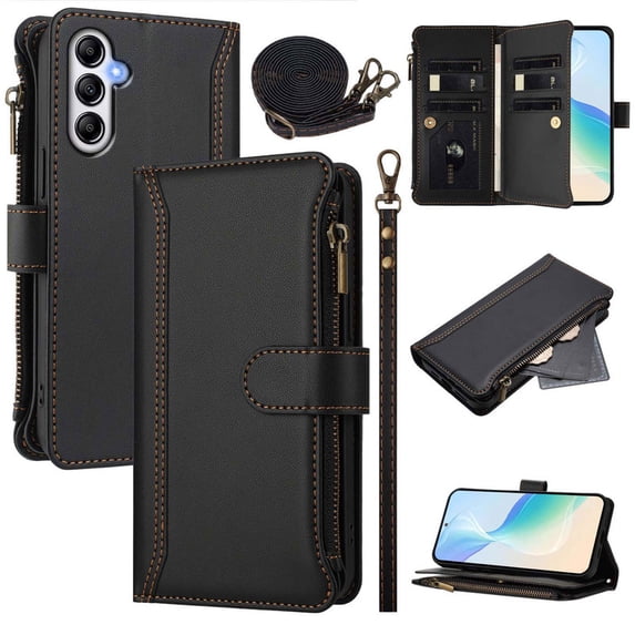 PU Leather Magnetic Snap Flip Zipper Strap Wallet Phone Case Fit for Samsung Galaxy A54 5G