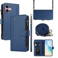 thumbnail image 1 of PU Leather Magnetic Snap Flip Zipper Strap Wallet Phone Case Fit for iPhone 16, 1 of 5