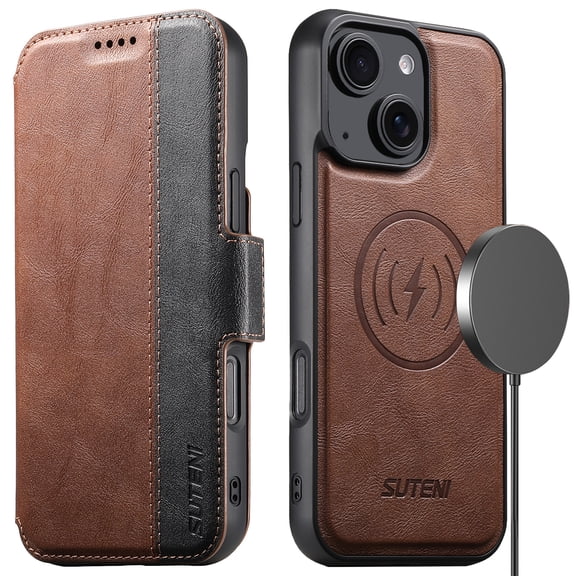 PU Leather Magnetic Wallet Case for iPhone 13 2 in 1 Detachable Cover Compatible with MagSafe & Wireless Charging, 3 Card Slots/Holder, Kickstand, 360° Shockproof Protection,Brown