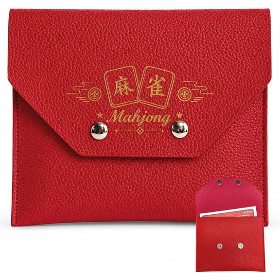 PU Leather Mahjong Card Sleeve Holder, 7x5.5 Inch Magnetic ClosureRed