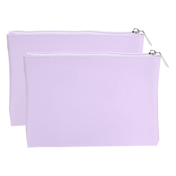 PU Leather Makeup Bag, 2pcs Waterproof Cosmetic Organizer Bag Zipper Pouch Travel Toiletry Bag for Women for Makeup Brush Holder (Purple, Large)